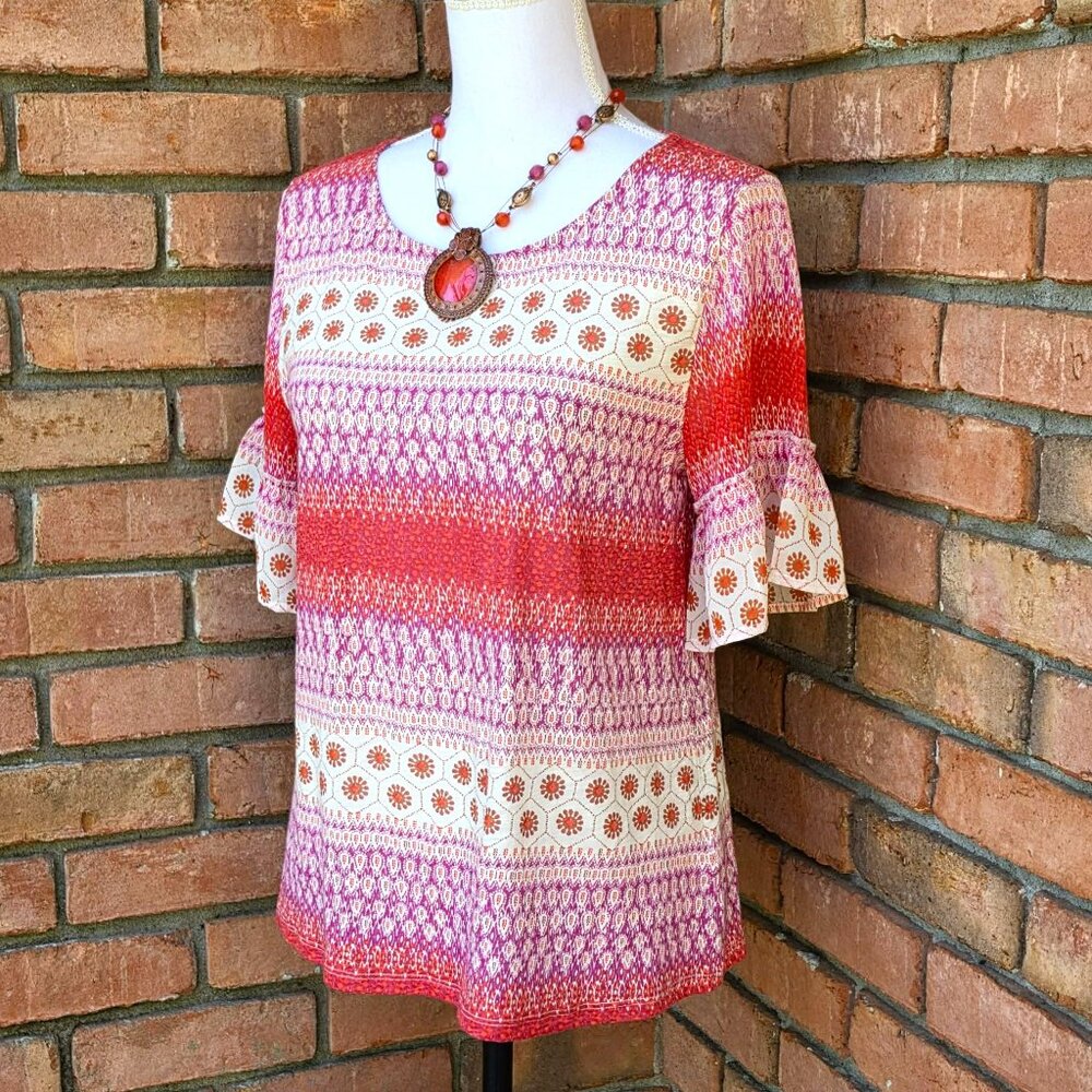 Lucky Brand Top, Purple Ivory Multi, Short Sleeve, NWT, Size S/P - Picture 4 of 11